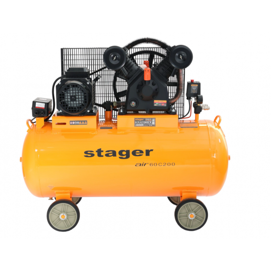 Stager Air 60C200 compresor aer, 200L, 10bar, 600L/min, trifazat, angrenare curea
