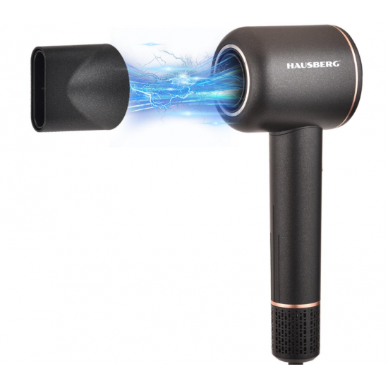 Uscator de Par HAUSBERG HB-264NG, Motor BLDC mare viteza, 1600W (echiv. 3000W), 3 temperaturi, 2 viteze, Aer rece/cald cu indicator LED