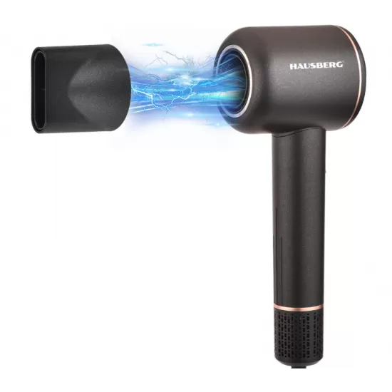 Uscator de Par HAUSBERG HB-264NG, Motor BLDC mare viteza, 1600W (echiv. 3000W), 3 temperaturi, 2 viteze, Aer rece/cald cu indicator LED