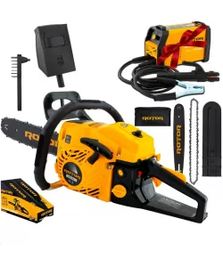 Pachet Drujba pe Benzina 4CP Rotor, 10500 rpm, Ungere Lant Automata + Aparat de Sudura Rotor 200A, cu afisaj digital si functie anti-lipire.
