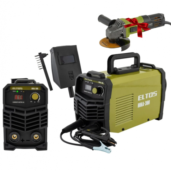 Pachet Aparat de sudura LCD Color ELTOS MMA300-MIN, 300 A + Flex ROTOR RAG800E , 800 W , 11000 RPM , 115 MM cu variator de turatie