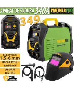 Pachet Aparat de Sudura Invertor cu afisaj color, 1.6-5mm, PARTNER MMA-340A + Masca Automata