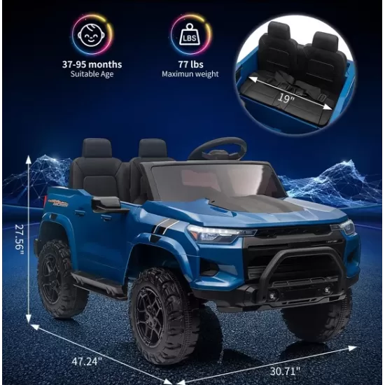 Mașina Electrica pentru copii 24V, Camion cu 2 Locuri, Telecomanda, Afișaj Baterie, Albastru