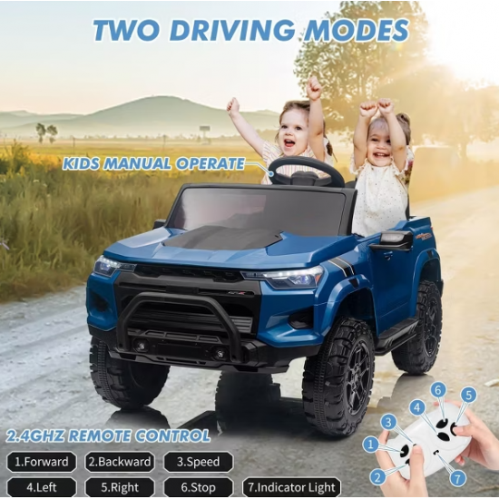 Mașina Electrica pentru copii 24V, Camion cu 2 Locuri, Telecomanda, Afișaj Baterie, Albastru