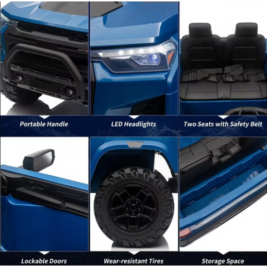 Mașina Electrica pentru copii 24V, Camion cu 2 Locuri, Telecomanda, Afișaj Baterie, Albastru