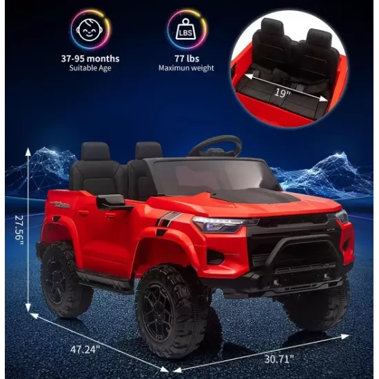 Masina Electrica pentru Copii 24V cu 2 Locuri, Camion Ride-On cu Telecomanda, Maner și Afisaj Baterie, Rosu