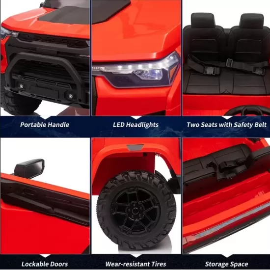 Masina Electrica pentru Copii 24V cu 2 Locuri, Camion Ride-On cu Telecomanda, Maner și Afisaj Baterie, Rosu