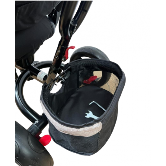 TRICICLETA EVA CU POZITIE DE SOMN, SCAUN REVERSIBIL, FAR CU LUMINI SI MUZICA, GRI