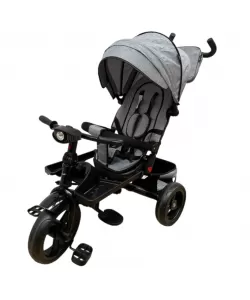 TRICICLETA EVA CU POZITIE DE SOMN, SCAUN REVERSIBIL, FAR CU LUMINI SI MUZICA, GRI