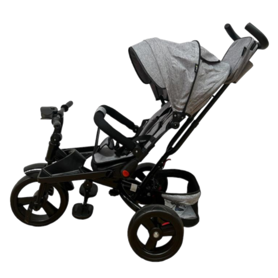 TRICICLETA EVA CU POZITIE DE SOMN, SCAUN REVERSIBIL, FAR CU LUMINI SI MUZICA, GRI