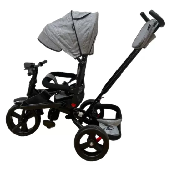 TRICICLETA EVA CU POZITIE DE SOMN, SCAUN REVERSIBIL, FAR CU LUMINI SI MUZICA, GRI