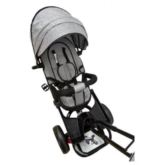 TRICICLETA EVA CU POZITIE DE SOMN, SCAUN REVERSIBIL, FAR CU LUMINI SI MUZICA, GRI