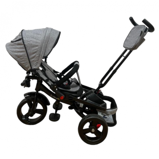TRICICLETA EVA CU POZITIE DE SOMN, SCAUN REVERSIBIL, FAR CU LUMINI SI MUZICA, GRI