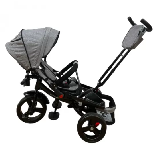 TRICICLETA EVA CU POZITIE DE SOMN, SCAUN REVERSIBIL, FAR CU LUMINI SI MUZICA, GRI