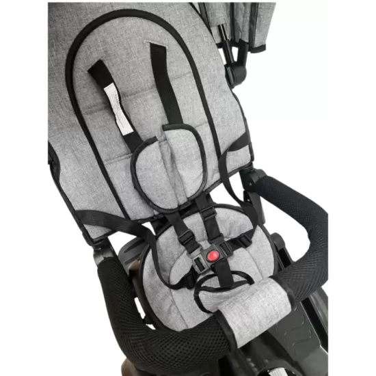 TRICICLETA EVA CU POZITIE DE SOMN, SCAUN REVERSIBIL, FAR CU LUMINI SI MUZICA, GRI