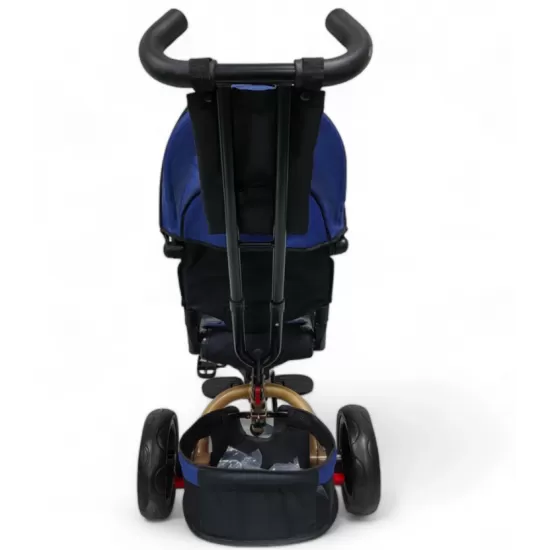 TRICICLETA COPII EVA PLUS CU POZITIE DE SOMN, SCAUN REVERSIBIL, FAR CU LUMINI SI MUZICA ALBASTRU GOLD