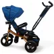 TRICICLETA COPII EVA PLUS CU POZITIE DE SOMN, SCAUN REVERSIBIL, FAR CU LUMINI SI MUZICA ALBASTRU GOLD