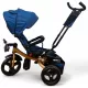 TRICICLETA COPII EVA PLUS CU POZITIE DE SOMN, SCAUN REVERSIBIL, FAR CU LUMINI SI MUZICA ALBASTRU GOLD