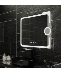 Oglinda LED Rectangulara, 80x60cm, Eclat MotionGlow Marcello, Sistem Dezaburire, Ceas & Termometru, Lupa Cosmetica, Dimabila