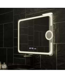 Oglinda LED Rectangulara, 80x60cm, Eclat MotionGlow Marcello, Sistem Dezaburire, Ceas & Termometru, Lupa Cosmetica, Dimabila