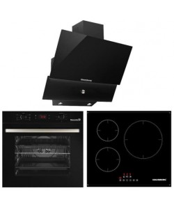 Pachet incorporabil Cuptor electric Hausberg HB-8054NG, Clasa A, volum 71L, ventilatie, Plita Hausberg HB1530, Electrica cu Inductie, putere 6000W, 3 zone de gatit, PowerBoost, 60 cm, Hota decorativa Hausberg HB-2285NG, 60 cm, Filtru aluminiu, Negru