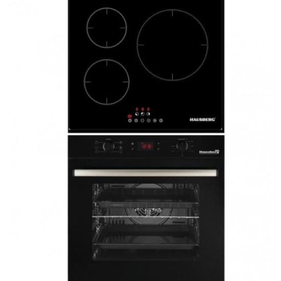 Pachet incorporabil Cuptor electric Hausberg HB-8054NG, Clasa A, volum 71L, ventilatie, Plita Hausberg HB1530, Electrica cu Inductie, putere 6000W, 3 zone de gatit, PowerBoost, 60 cm