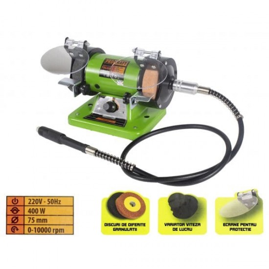 Polizor de banc cu gravor, Procraft PBG 400, 400 W, 10000 RPM, 75 mm