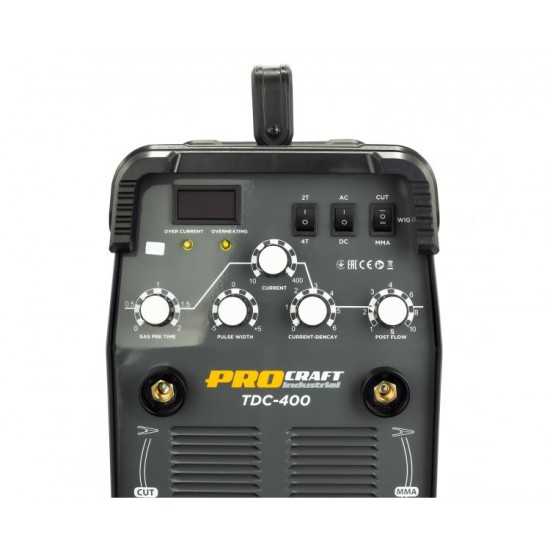 Aparat de sudura Invertor TIG MMA Procraft TDC-400,Ciclul de lucru TIG/MMA 60%-400A/ 100%-70A