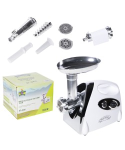 Masina de tocat carne Micul Fermier 1200w,90kg/h,Accesorii rosii, carnati, chiftele, 3 site, functia revers, motor cupru