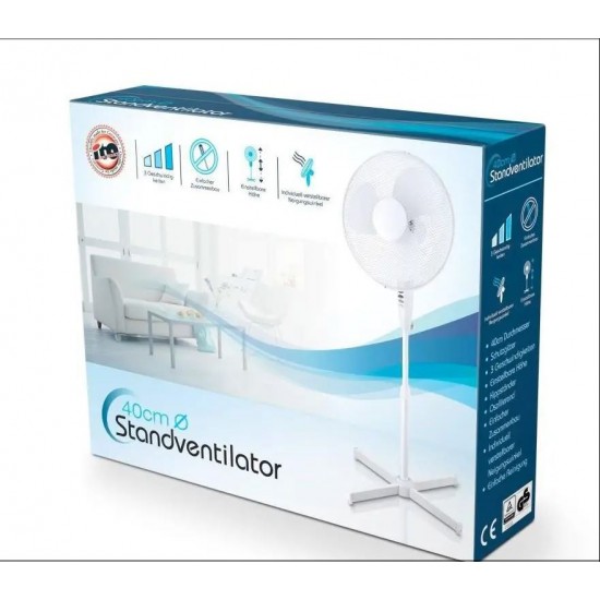 Ventilator cu picior ,50w, 3 viteze, inaltime reglabila, Alb