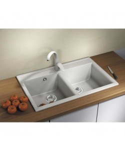 Chiuveta bucatarie DR. GANS Astra 780AB, compozit granit, 2 cuve, 780x510mm, adancime cuve 200mm, Alb