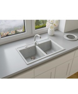 Chiuveta bucatarie DR. GANS Astra 780GR, compozit granit, 2 cuve, 780x510mm, adancime cuve 200mm, Gri
