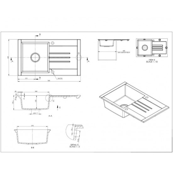 Chiuveta bucatarie Hausberg Mada HBC-9800, compozit, bej, 76 x 44 cm