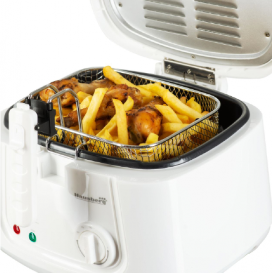 Friteuza electrica Hausberg, HB-1330AB 1800 W, capacitate 3 L, cuva cu strat antiaderent - culoare Alb