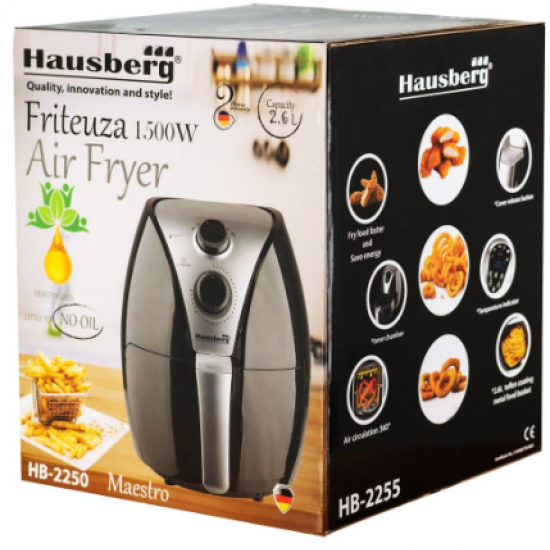 Friteuza cu Aer Fierbinte Airfryer Maestro Digital Hausberg HB-2250, 1500W, 2.6 Litri, Termostat - Temporizator