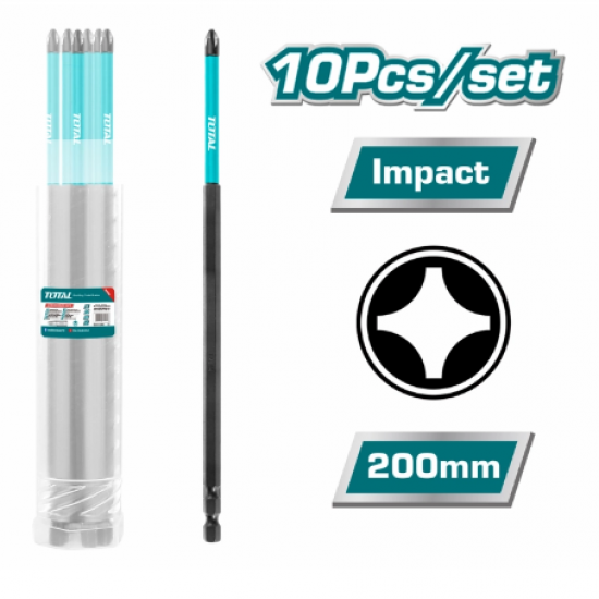 TOTAL - Set 10 biti de impact PH2x200mm