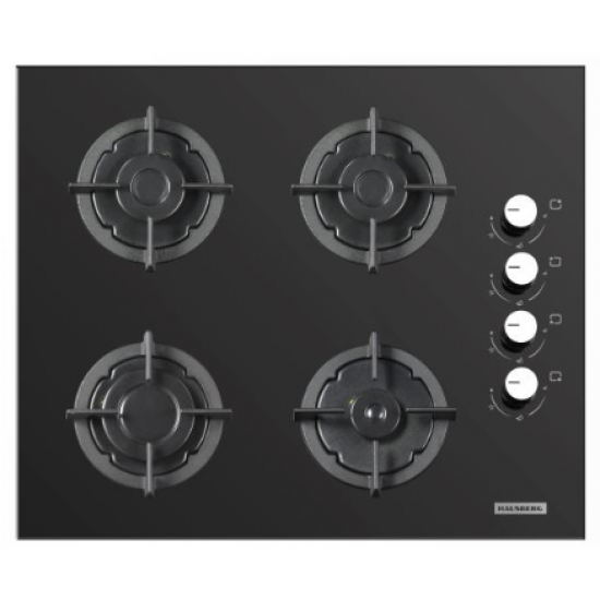 Plita incorporabila Hausberg HB-567NG, Gaz, 4 arzatoare, Sistem de siguranta GAZ, Gratar din fonta, Material Sticla - Negru