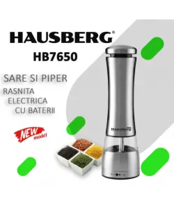 Rasnita sare/piper Hausberg HB-H7650, Electrica - corp din inox 22 cm