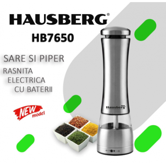 Rasnita sare/piper Hausberg HB-H7650, Electrica - corp din inox 22 cm