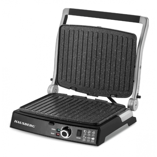 Grill electric Hausberg HB633GO, 2000-2200 W, placi antiaderente, suprafata de gatire 30x24.5 cm, termostat - Rose Gold