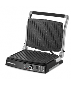 Grill electric Hausberg HB633RS, 2000-2200 W, placi antiaderente, suprafata de gatire 30x24.5 cm, termostat - Rosu