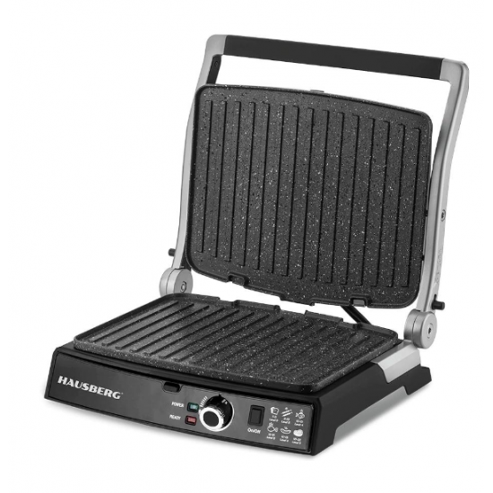 Grill electric Hausberg HB633RS, 2000-2200 W, placi antiaderente, suprafata de gatire 30x24.5 cm, termostat - Rosu