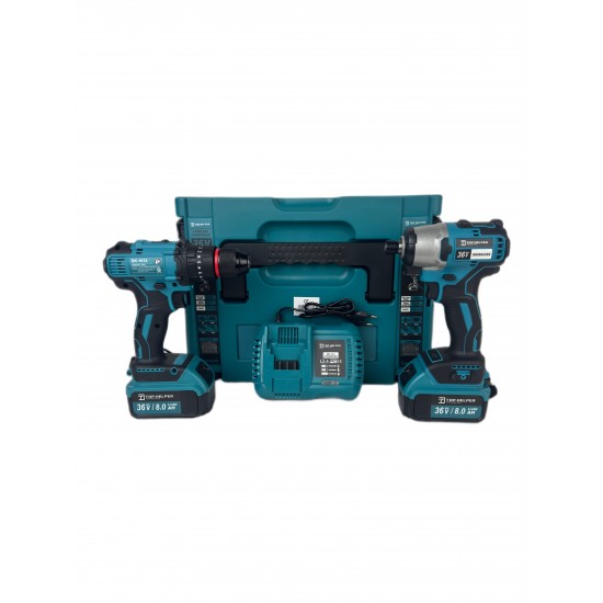 Trusa Bormasina cu impact + Bormasina de gaurit si insurubat. Top Helper, 2 acumulatori 36V 8 Ah