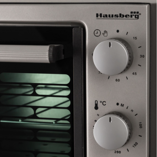 Cuptor electric Hausberg HB 9320 , 1420 W, 38 L, timer, termostat, 2 tavi - Gri/Negru