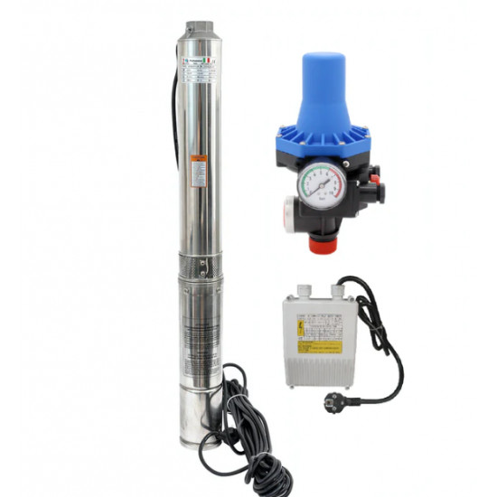 Kit hidrofor Zinith Italiy - electronic cu pompa submersibila  4STM211, 1.3 Kw, refulare 128m, Presostat electronic automat LPC-3