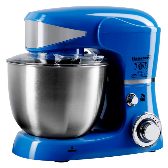 Mixer planetar cu bol din inox Hausberg HB-7620BL, 1000 W, 6 trepte, 5 L - Albastru