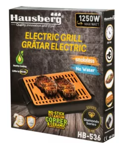 Gratar electric Hausberg HB-536, suprafata neaderenta, detasabila - maro Gratar electric Hausberg HB-536, suprafata neaderenta, detasabila - maro