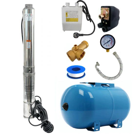 Kit Hidrofor 50L cu Pompa submersibila Zinith Italy - 4STM807, 1.65KW, 80m, 266 l/min, 1.25 toli (32mm) , Sistem premium complet