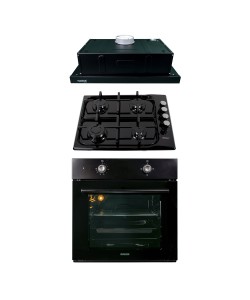 Pachet Cuptor incorporabil 1857, capacitate 51L , Electric, Negru, Plita incorporabila Email 0034, 60x50x15cm, Gaz butelie sau gaz natural duze de schimb incluse, Hota 1 motor, putere 140W, 1895, 60X50 cm