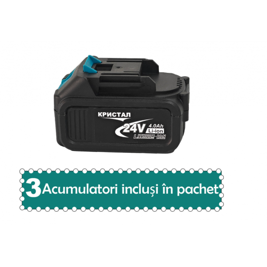 Trusa 4 piese cu 3 ACUMULATORI, autofiletanta, rotopercutor, polizor unghiular, bormasina impact, 24V, 4Ah